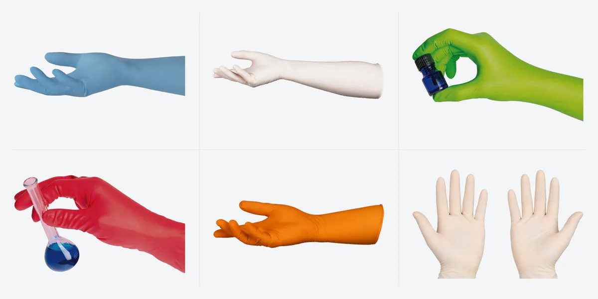 Guantes desechables de la línea: nitrilo de varios colores, látex y estéril